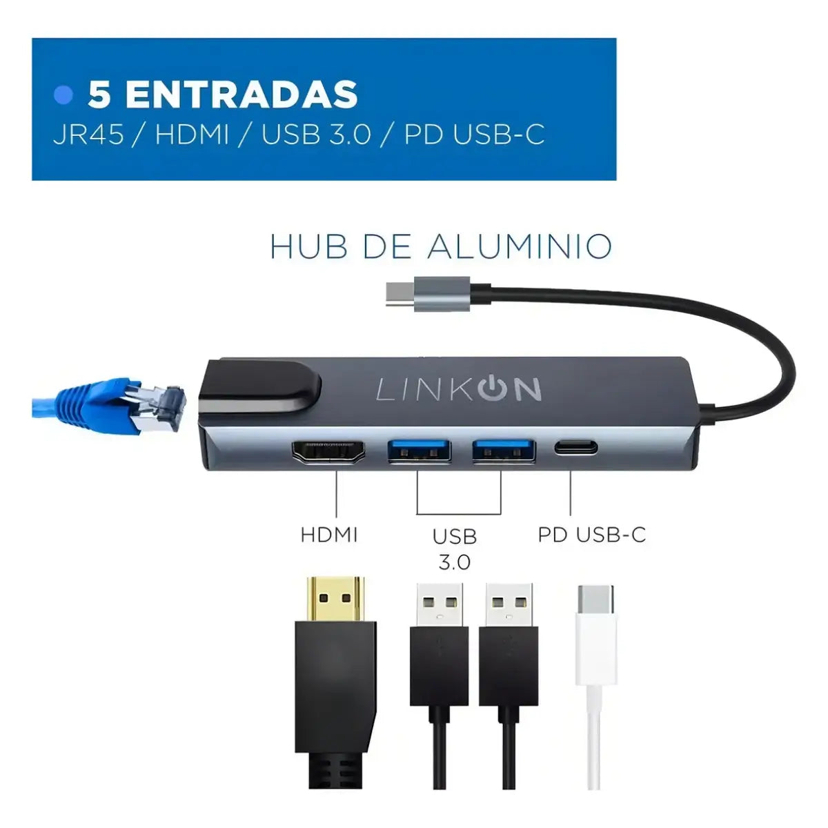 Adaptador 5 en 1: Dile adiós a la falta de puertos y transforma tu laptop en una estación de trabajo pro