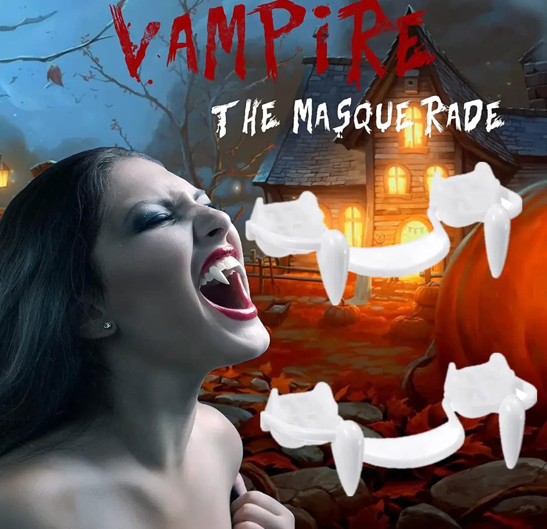 Dientes retractiles Vampíricos Realistas – Transforma tu sonrisa en algo escalofriante en segundos