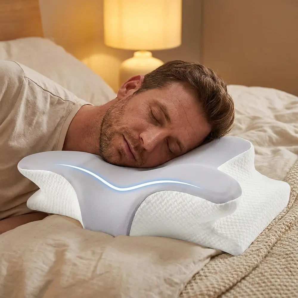 😴 Almohada Cervical Ergonómica de Espuma Viscoelástica — Para Ronquidos, Mal Dormir y Alivio del Cuello