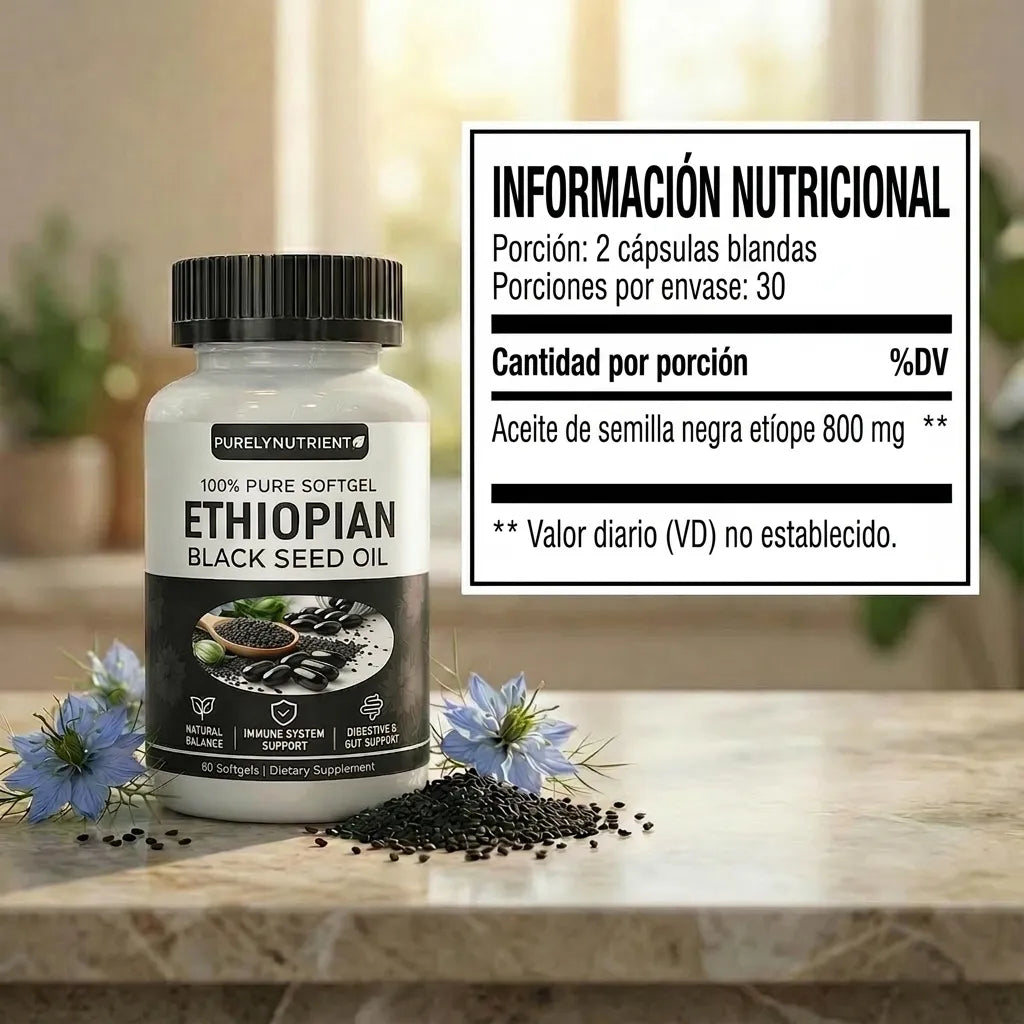 Aceite de Semilla Negra Etíope 4,64% Timoquinona x60 Cápsulas