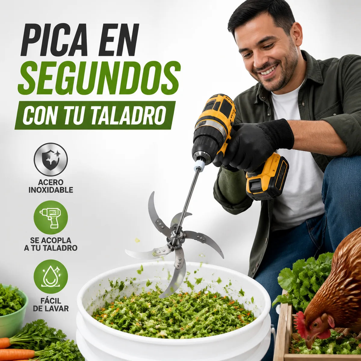 Picadora Express para Taladro ⚡ Pica Verduras y Hierba en Segundos