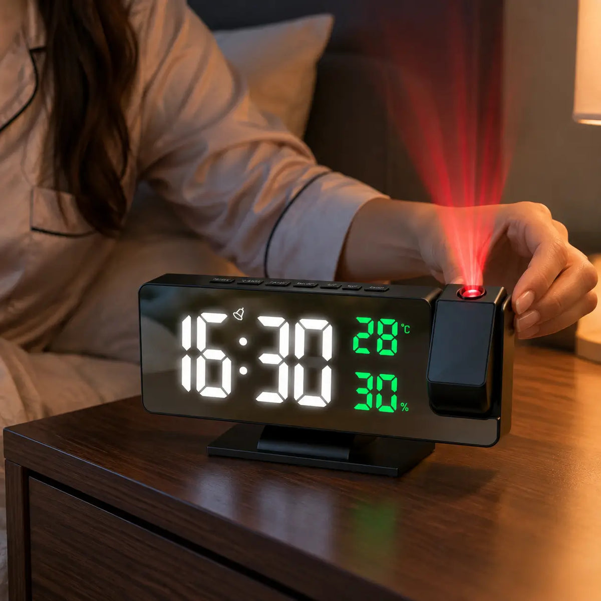 Reloj Digital Espejo LED con Proyector 180°