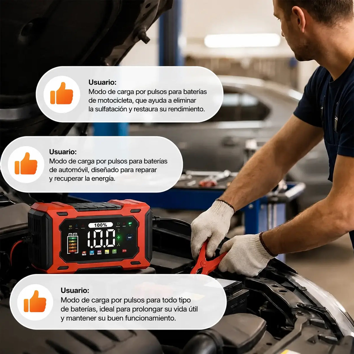 Cargador de Batería Inteligente para Carro 12V 6A con LCD