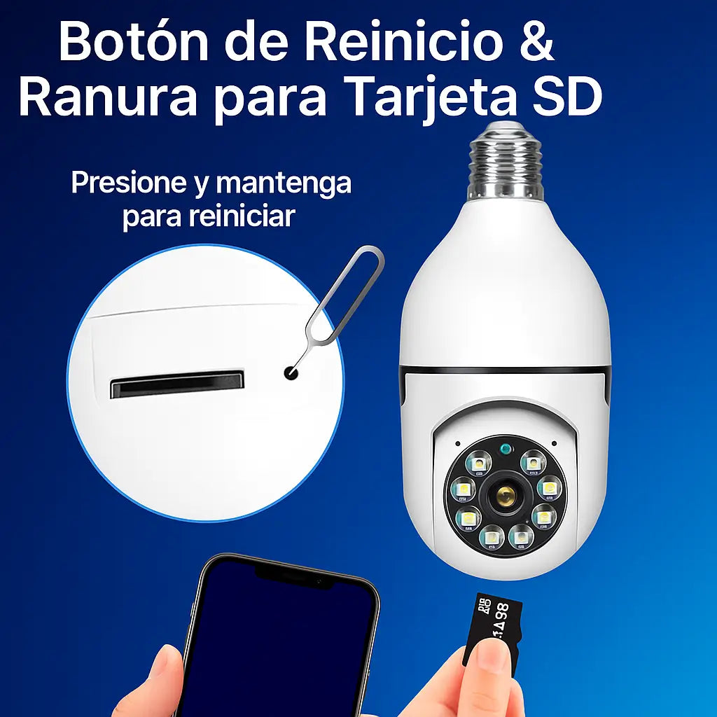Bombilla-Cámara 360° WiFi: Seguridad Total para tu Hogar, Como si Estuvieras Ahí