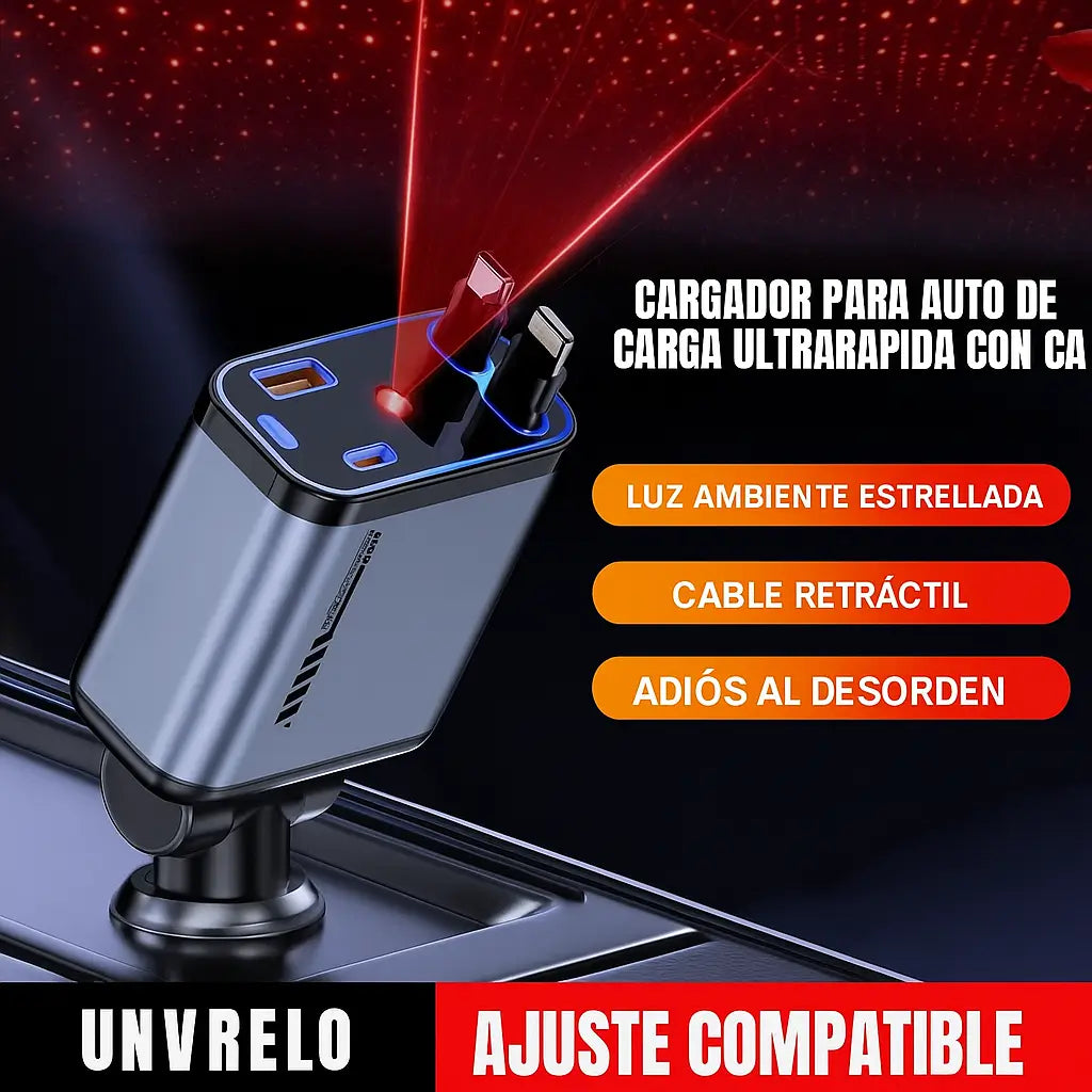 Carga súper rápida + luz ambiente: tu auto transformado al instante