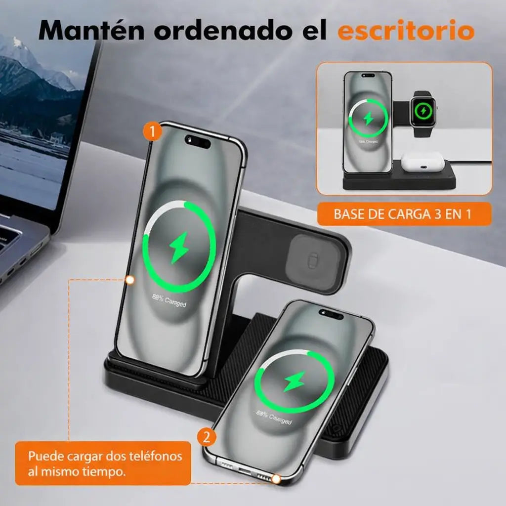Cargador Inalambrico 3 En 1-Domina el caos de cables y recupera tu espacio.