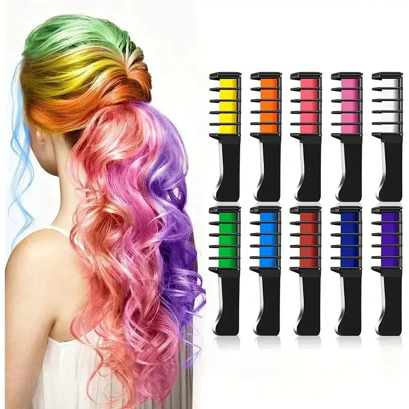 KIT de 10 Peines de Tiza para el Cabello – ¡Colores Temporales para navidad y Momentos Especiales!