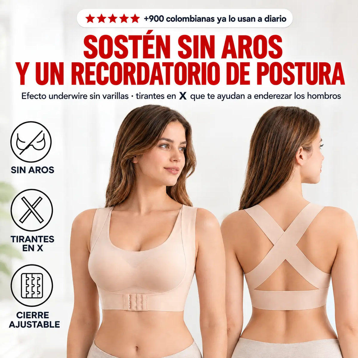 Top con Efecto Underwire y Corrector de Postura — Tirantes en X