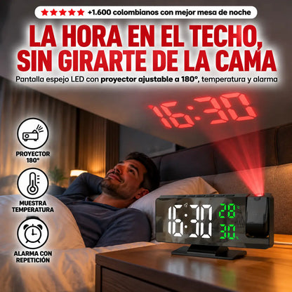 Reloj Digital Espejo LED con Proyector 180°