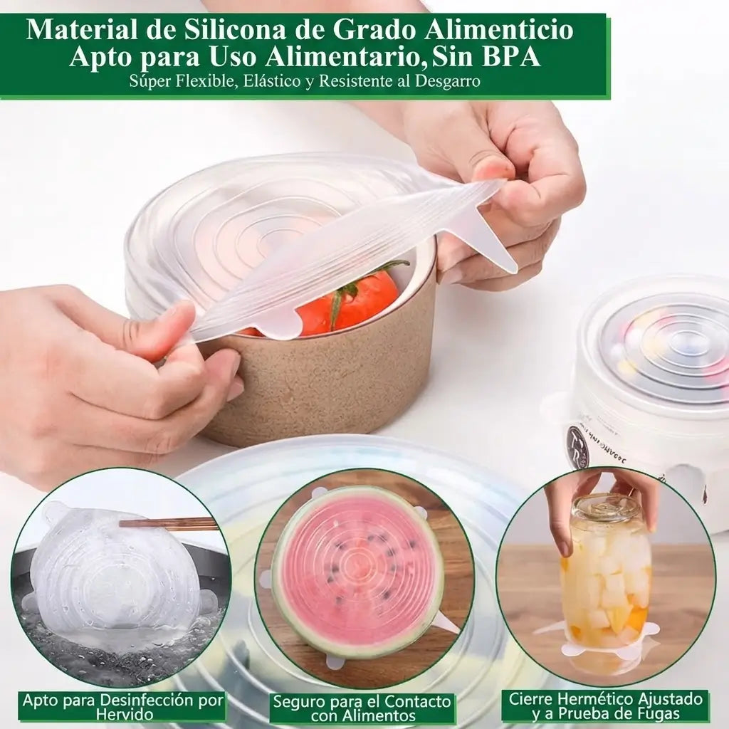 Tapas de Silicona Reutilizables Kit x6 Tamaños
