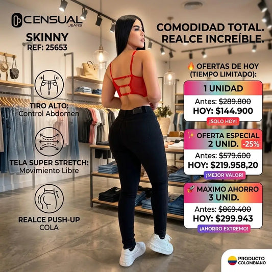 Jean Skinny Tiro Alto Stretch para Dama C'ensual Jeans