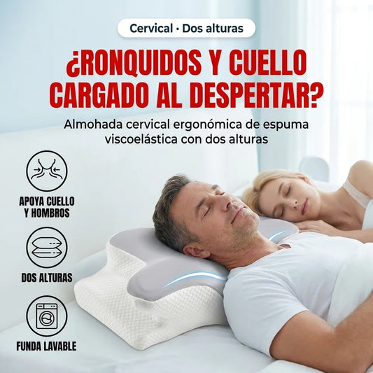 😴 Almohada Cervical Ergonómica de Espuma Viscoelástica — Para Ronquidos, Mal Dormir y Alivio del Cuello