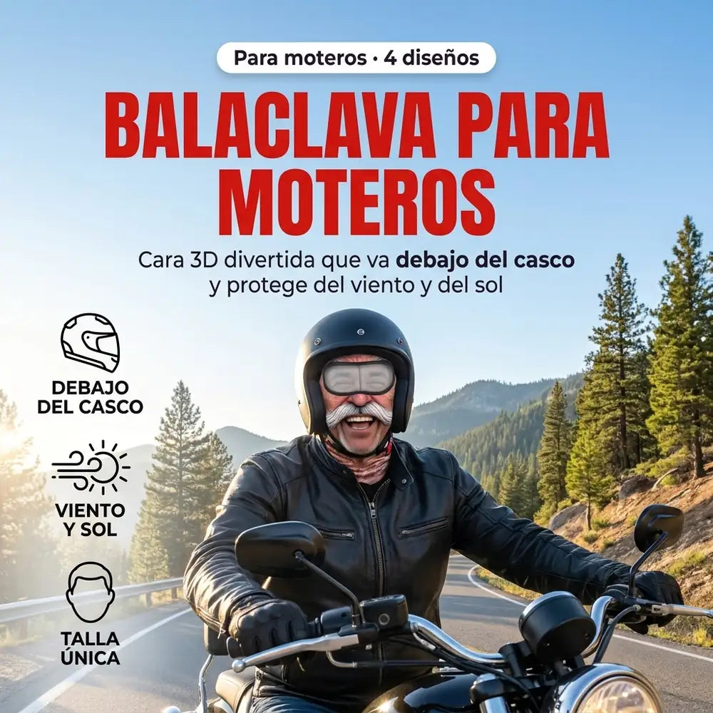🏍️ Balaclava para Moteros — Cara 3D Divertida, Protege del Viento y del Sol · Talla Única