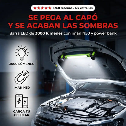 Barra de Luz LED Magnética para el Capó — 3000 Lúmenes, Recargable