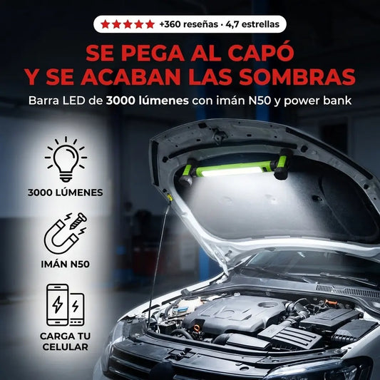 Barra de Luz LED Magnética para el Capó — 3000 Lúmenes, Recargable