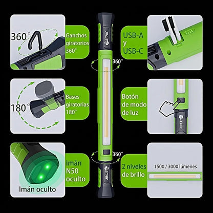 Barra de Luz LED Magnética para el Capó — 3000 Lúmenes, Recargable