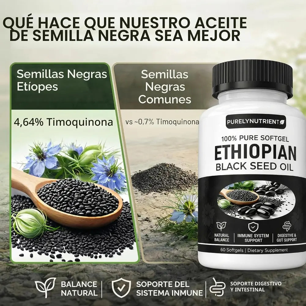 Aceite de Semilla Negra Etíope 4,64% Timoquinona x60 Cápsulas