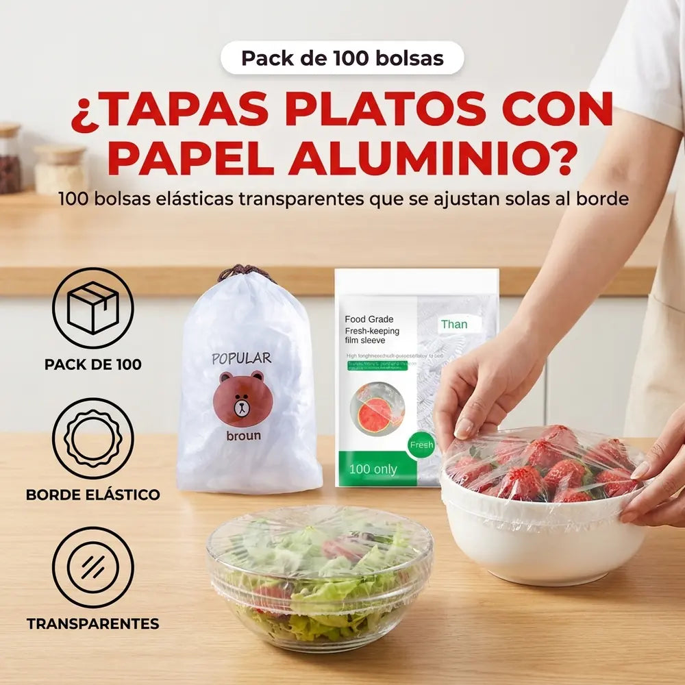 🥣 Pack x100 Bolsas Elásticas Desechables para Cubrir Alimentos