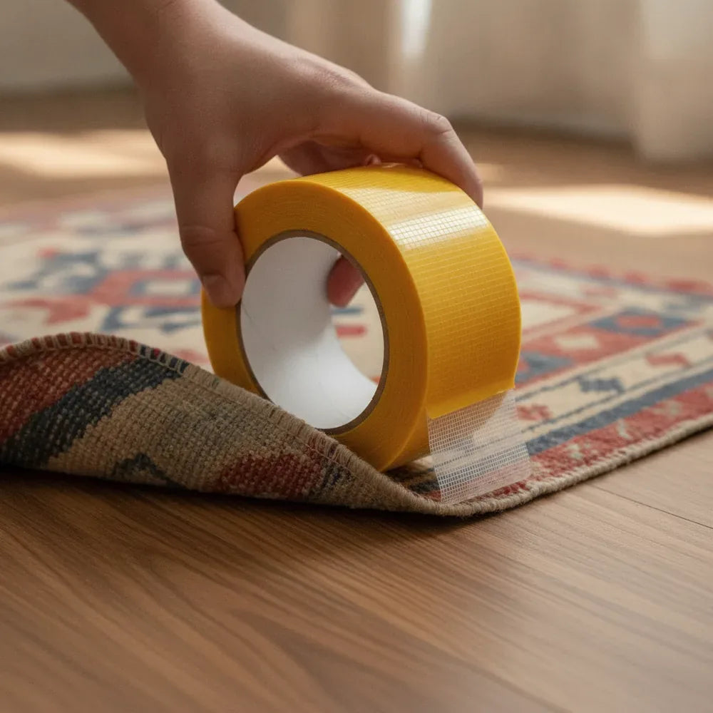 Cinta Doble Cara de Malla Impermeable — Pega sin Taladrar, Fija Tapetes 5cm x 200cm
