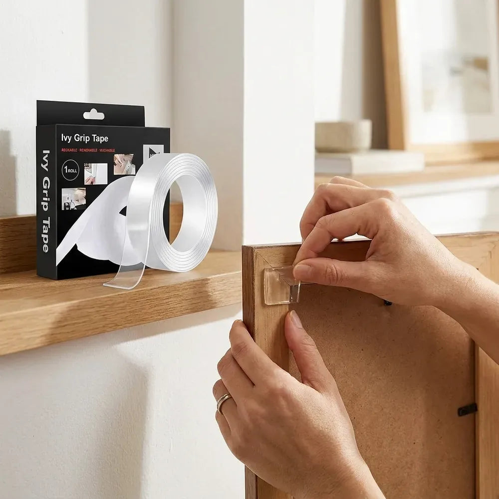 🧷 Cinta Doble Faz Transparente Reutilizable — Pega sin Taladrar ni Clavar