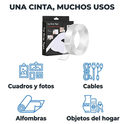 🧷 Cinta Doble Faz Transparente Reutilizable — Pega sin Taladrar ni Clavar