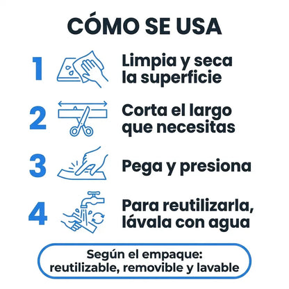 🧷 Cinta Doble Faz Transparente Reutilizable — Pega sin Taladrar ni Clavar