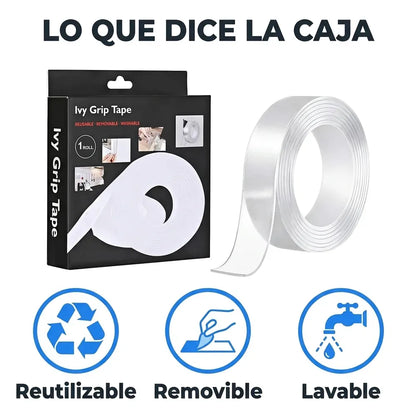 🧷 Cinta Doble Faz Transparente Reutilizable — Pega sin Taladrar ni Clavar