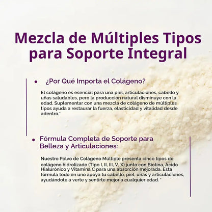 Colágeno Hidrolizado Multi Tipos I, II, III, V y X — 454 g, Sin Sabor