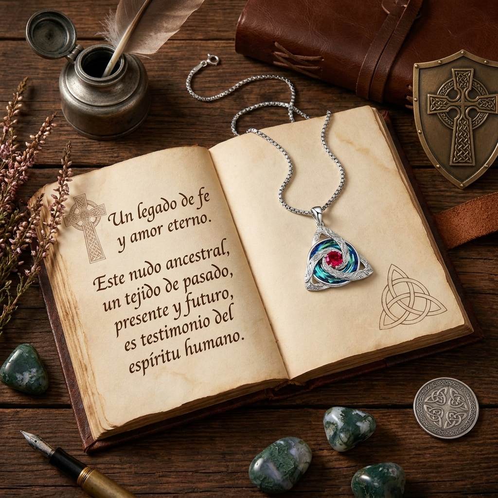 Collar Nudo Celta de Plata 925 con Cristal Azul y Piedra Roja