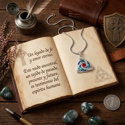 Collar Nudo Celta de Plata 925 con Cristal Azul y Piedra Roja