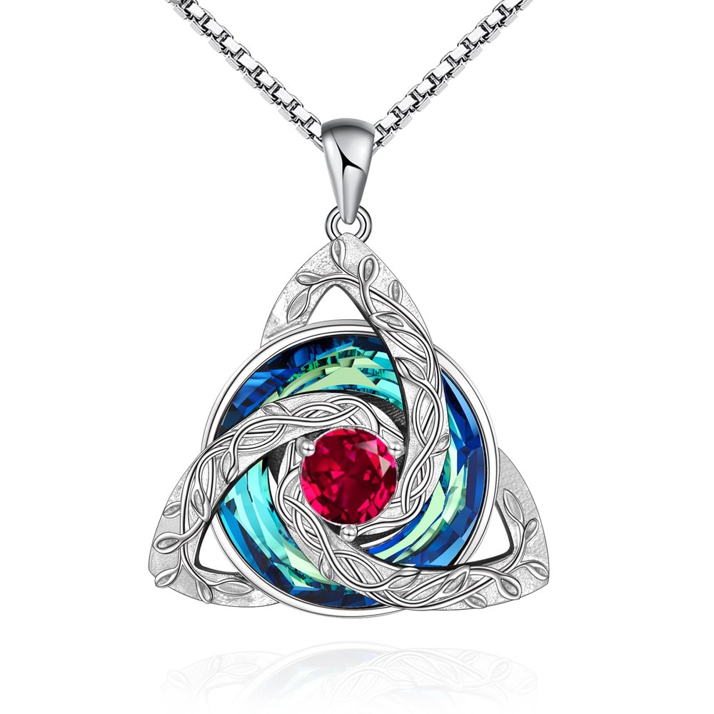 Collar Nudo Celta de Plata 925 con Cristal Azul y Piedra Roja
