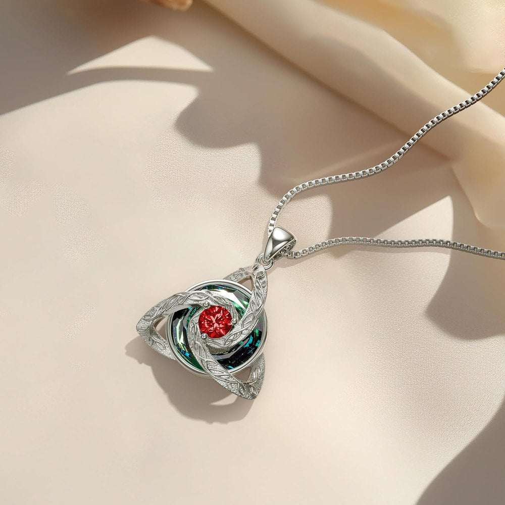 Collar Nudo Celta de Plata 925 con Cristal Azul y Piedra Roja