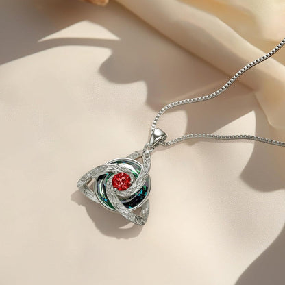 Collar Nudo Celta de Plata 925 con Cristal Azul y Piedra Roja