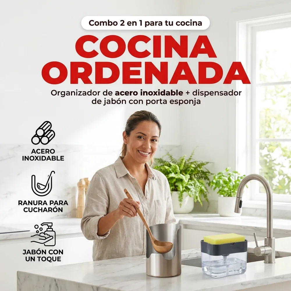 🍽️ Combo Cocina Ordenada: Organizador + Dispensador de Jabón