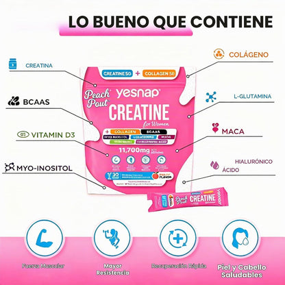 Creatina para Mujer con Colágeno — 30 Sobres Sabor Durazno