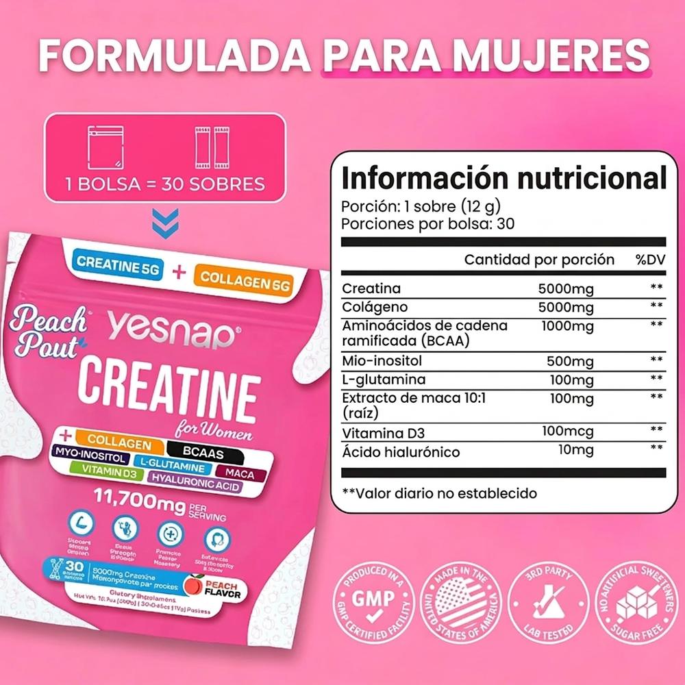 Creatina para Mujer con Colágeno — 30 Sobres Sabor Durazno