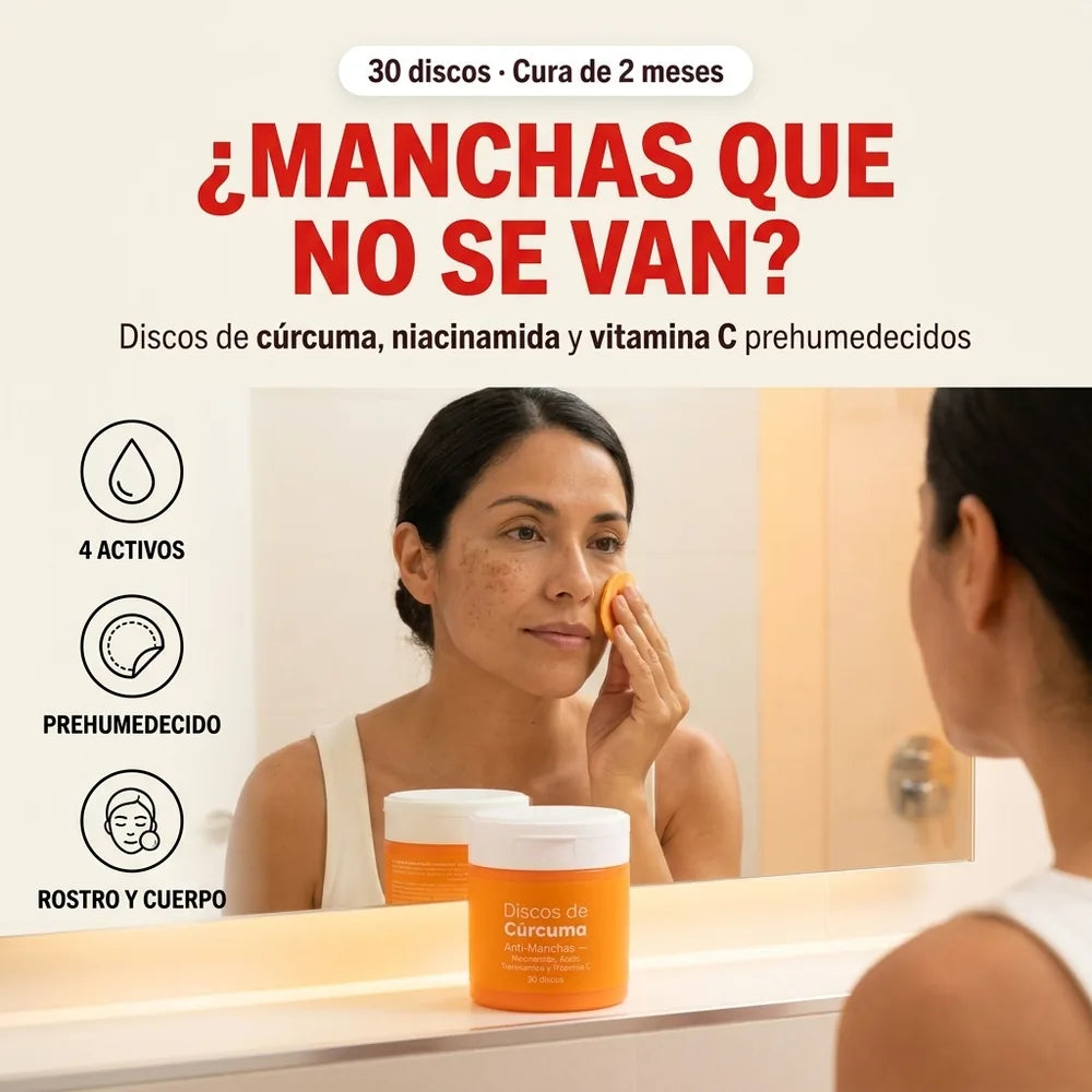 🧡 Discos de Cúrcuma Anti-Manchas — Niacinamida, Ácido Tranexámico y Vitamina C · 30 discos