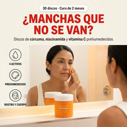 🧡 Discos de Cúrcuma Anti-Manchas — Niacinamida, Ácido Tranexámico y Vitamina C · 30 discos