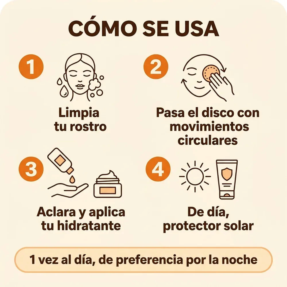 🧡 Discos de Cúrcuma Anti-Manchas — Niacinamida, Ácido Tranexámico y Vitamina C · 30 discos