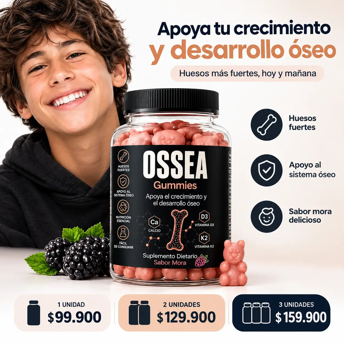 OSSEA® Gummies — Calcio, D3 y K2 para el Crecimiento