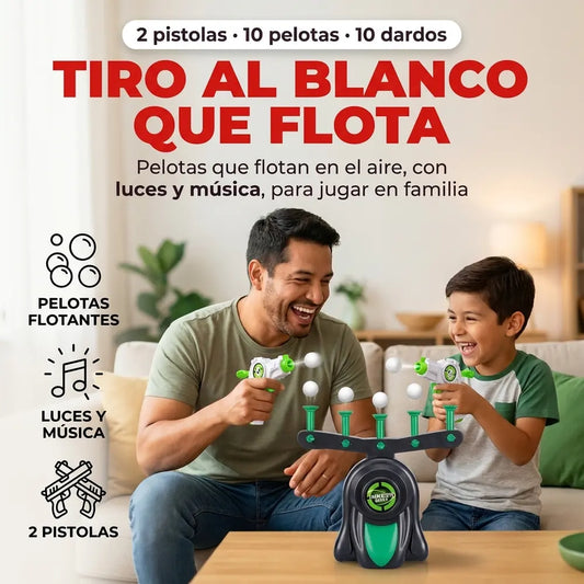 🎯 Juego de Tiro al Blanco Flotante con Luces y Música — 2 Pistolas, 10 Pelotas y 10 Dardos