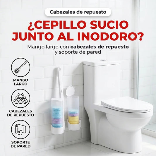 🚽 Kit de Cepillo para Inodoro con Cabezales Desechables y Soporte de Pared
