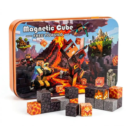 🧲 Cubos Magnéticos Estilo Pixel en Caja Metálica — 60 Piezas (Fuego, Naturaleza, Hielo o Luna)