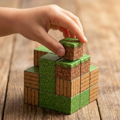 🧲 Cubos Magnéticos Estilo Pixel en Caja Metálica — 60 Piezas (Fuego, Naturaleza, Hielo o Luna)