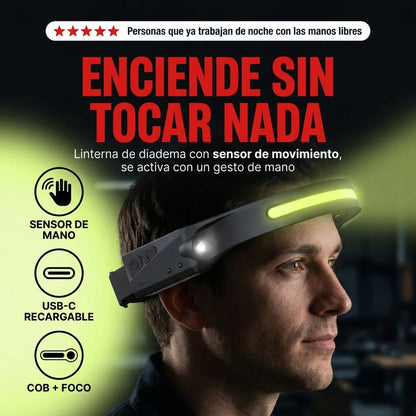 Linterna de Diadema LED con Sensor de Movimiento — Recargable USB-C