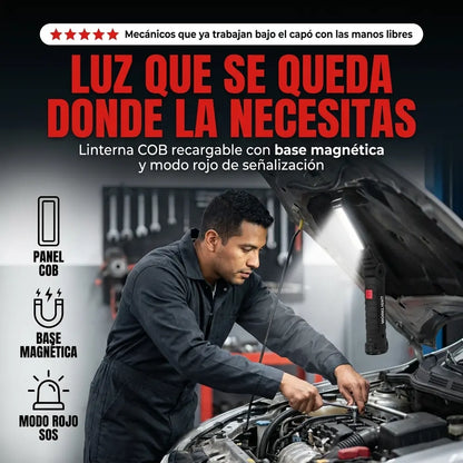 Linterna de Inspección COB Recargable con Base Magnética — Luz de Trabajo para Mecánicos