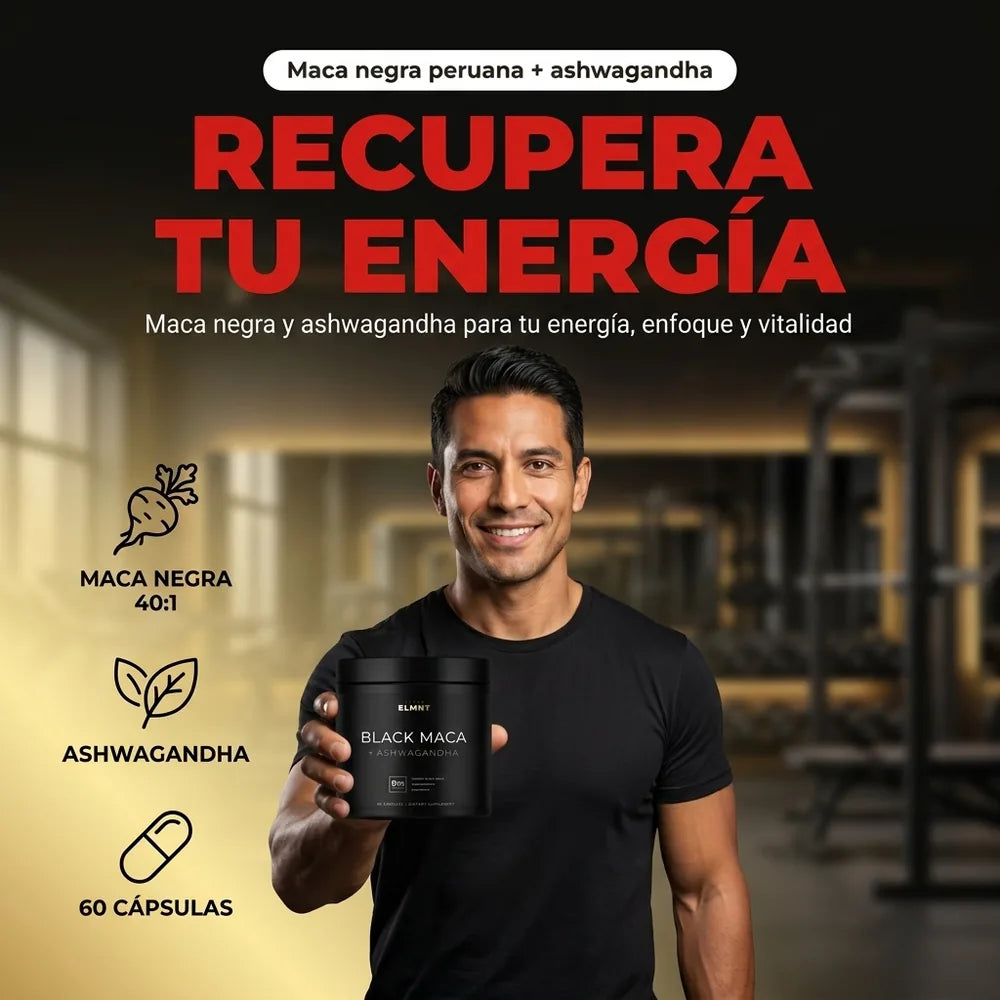 Black Maca + Ashwagandha ELMNT — Energía, Enfoque y Vitalidad · 60 Cápsulas