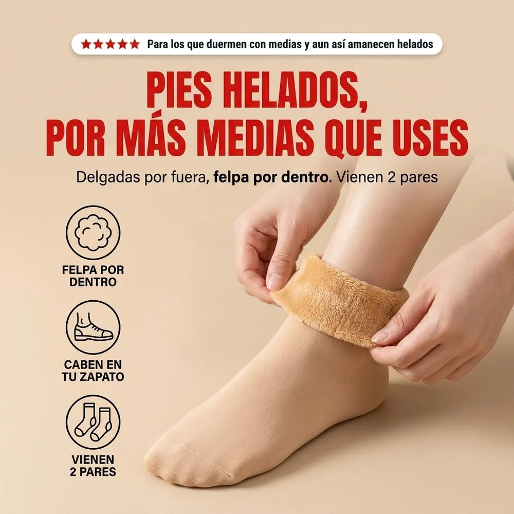 Medias Térmicas de Felpa — 2 Pares · Delgadas por Fuera, Peluditas por Dentro