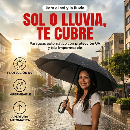 ☀️ Paraguas con Protección UV — Para el Sol y la Lluvia, Automático con Mango Hebilla