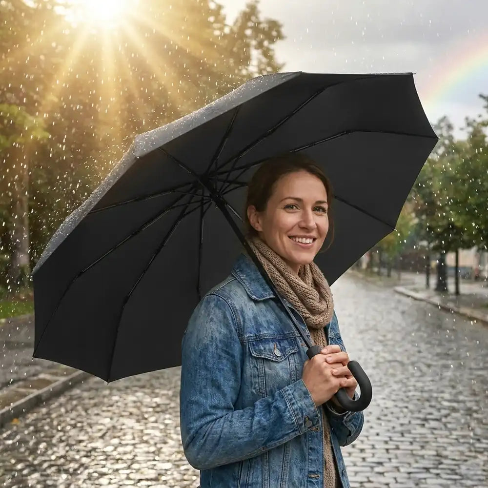 ☀️ Paraguas con Protección UV — Para el Sol y la Lluvia, Automático con Mango Hebilla